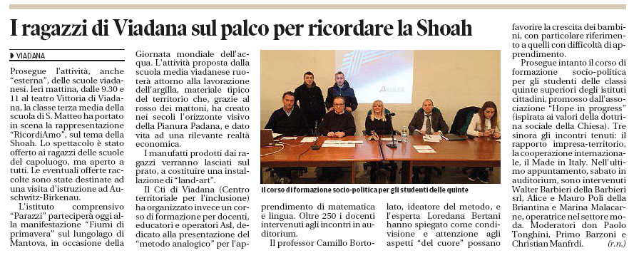 22 03 2016 gazzmn I ragazzi di Viadana sul palco per ricordare la Shoah