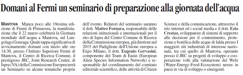 10 03 2019 vocemn Domani al Fermi un seminario di preparazione alla giornata dellacqua