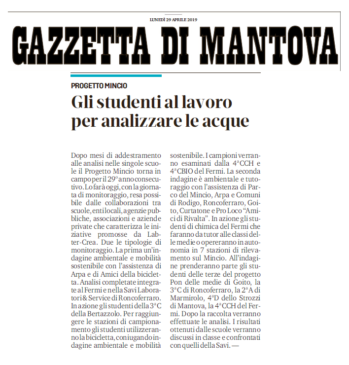29 04 2019 gazzmn Gli studenti al lavoro per analizzare le acque